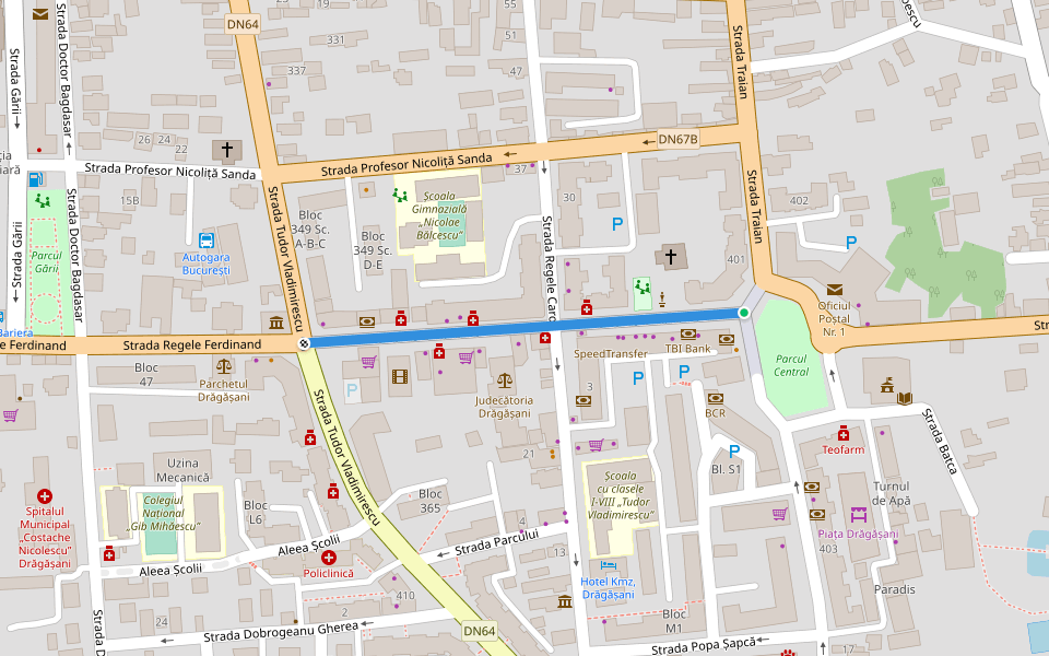 Strada Gib Mihăescu walking route map in Drăgășani