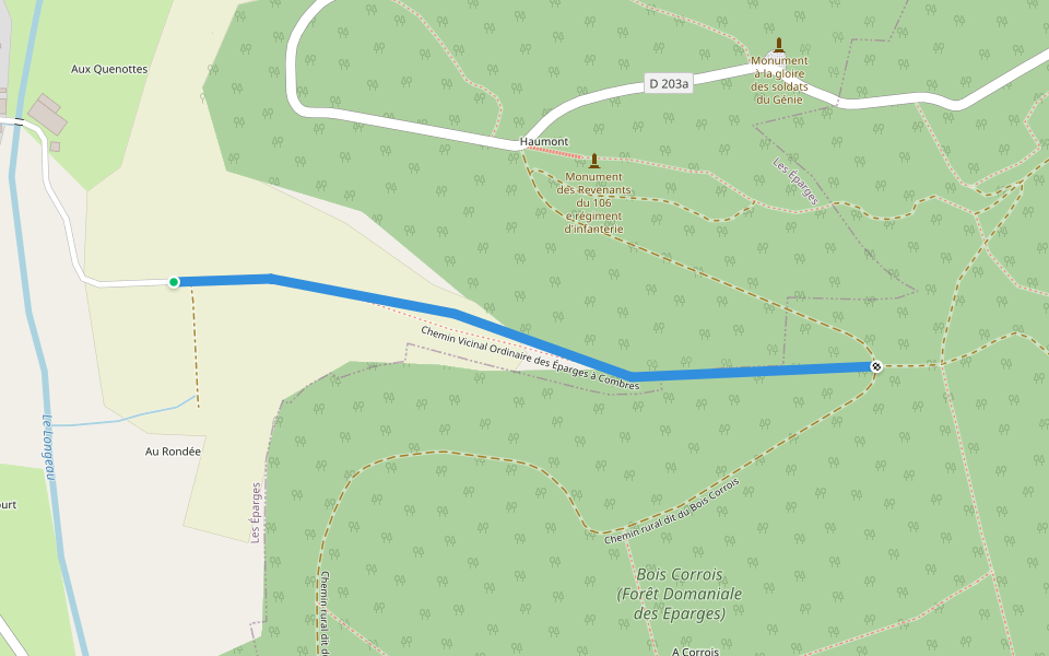 Chemin Vicinal Ordinaire des Éparges à Combres walking route map in Les Éparges