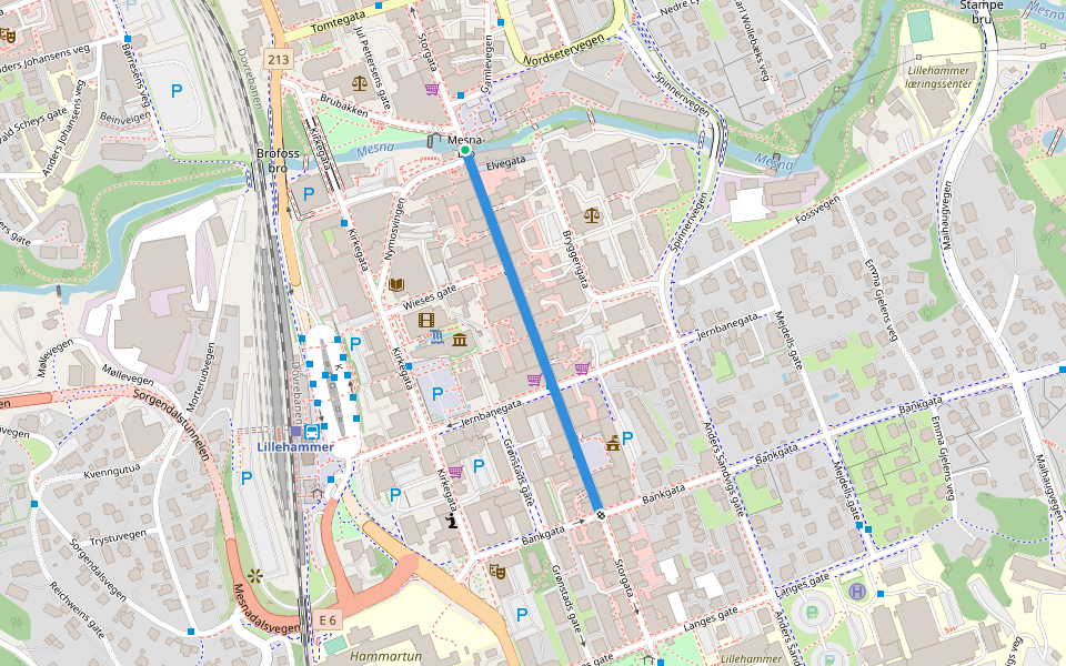 Storgata walking route map in Lillehammer