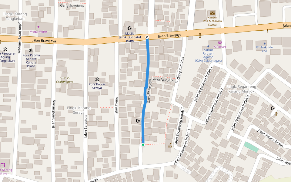 Gang Brawijaya walking route map in Mataram