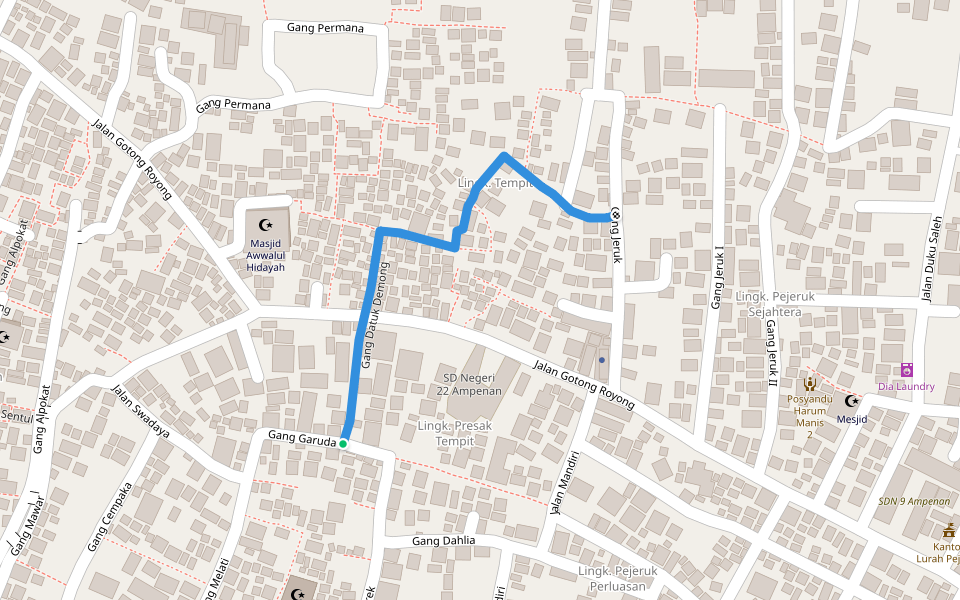 Gang Datuk Demong walking route map in Mataram