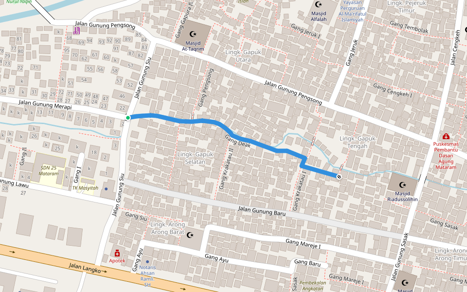 Gang Deak walking route map in Mataram