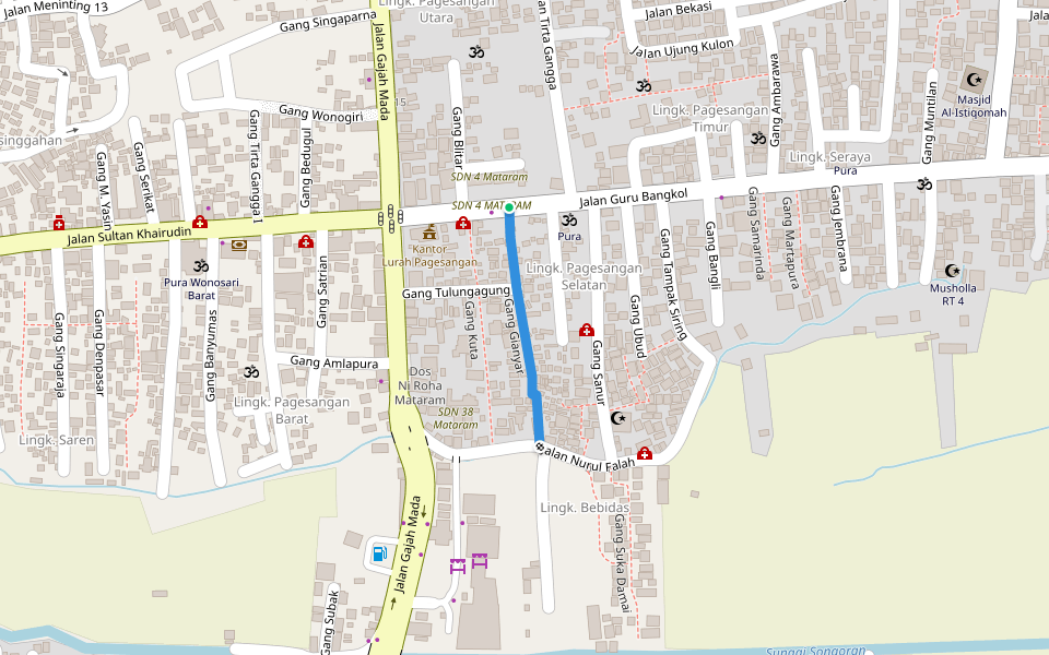 Gang Gianyar walking route map in Mataram