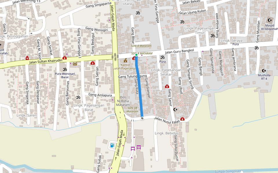 Gang Kuta walking route map in Mataram