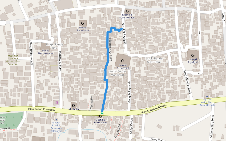 Gang Masjid Benga' walking route map in Mataram