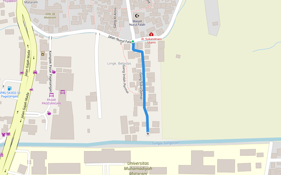 Gang Suka Damai walking route map in Mataram