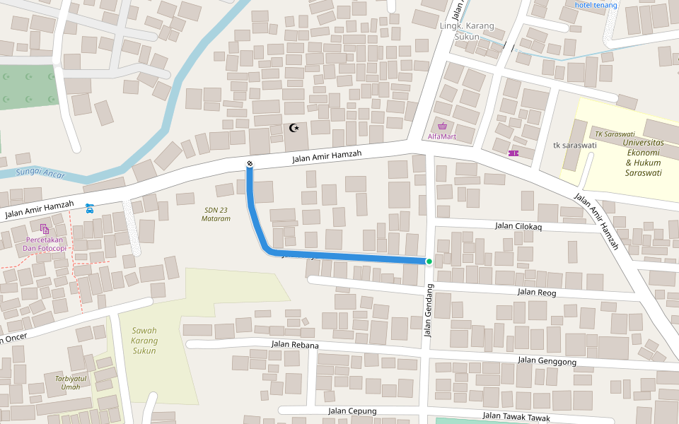 Jalan Kayak walking route map in Mataram