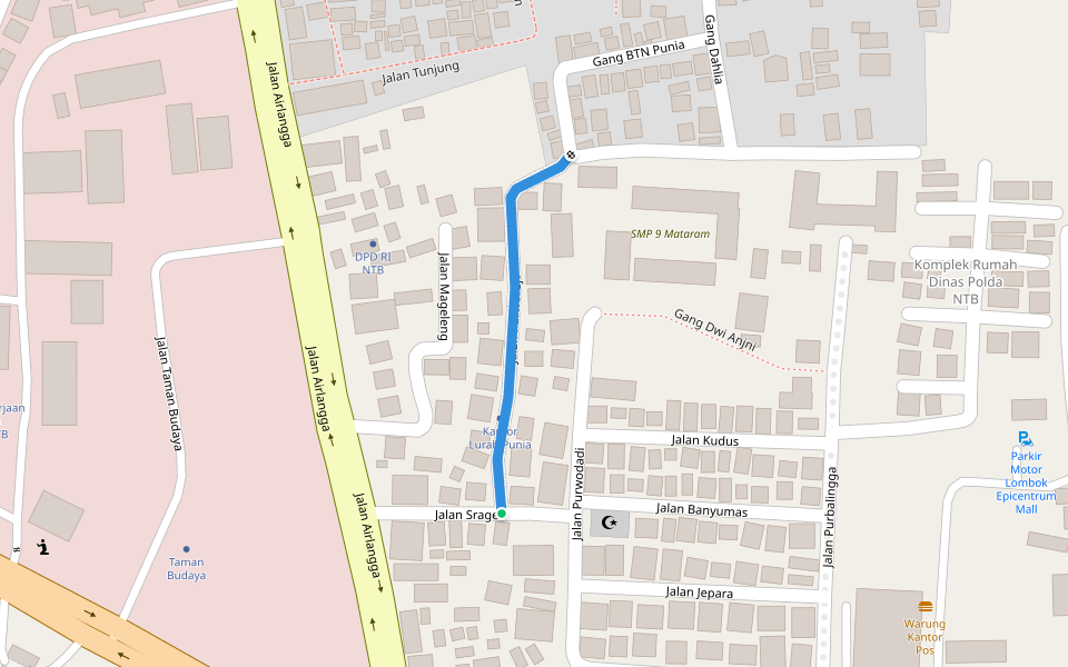 Jalan Purworejo walking route map in Mataram