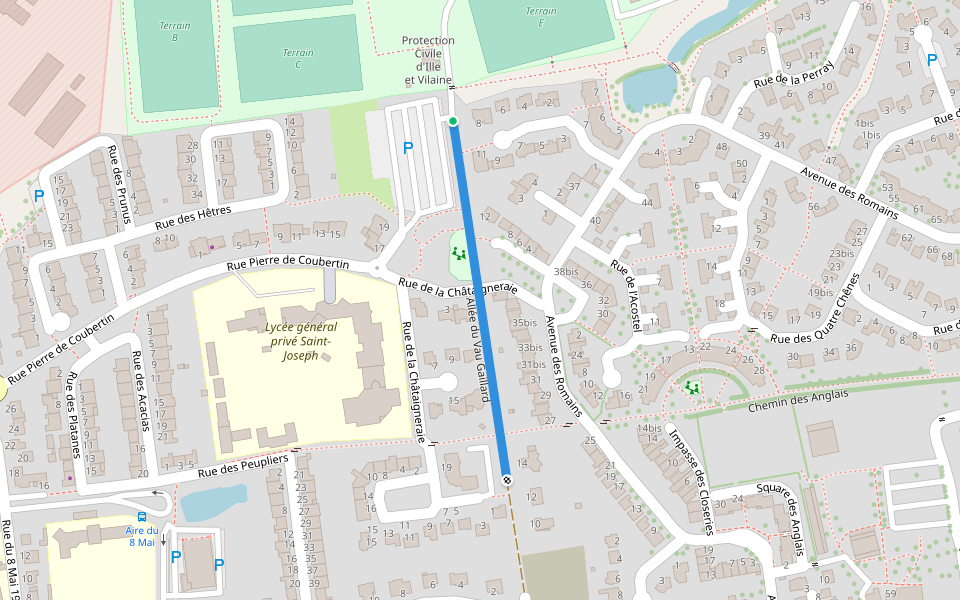 Allée du Vau Gaillard walking route map in Bruz