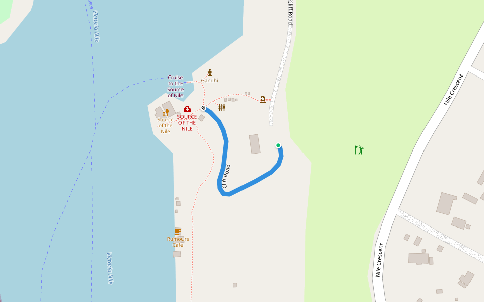 Cliff Road walking route map in Jinja
