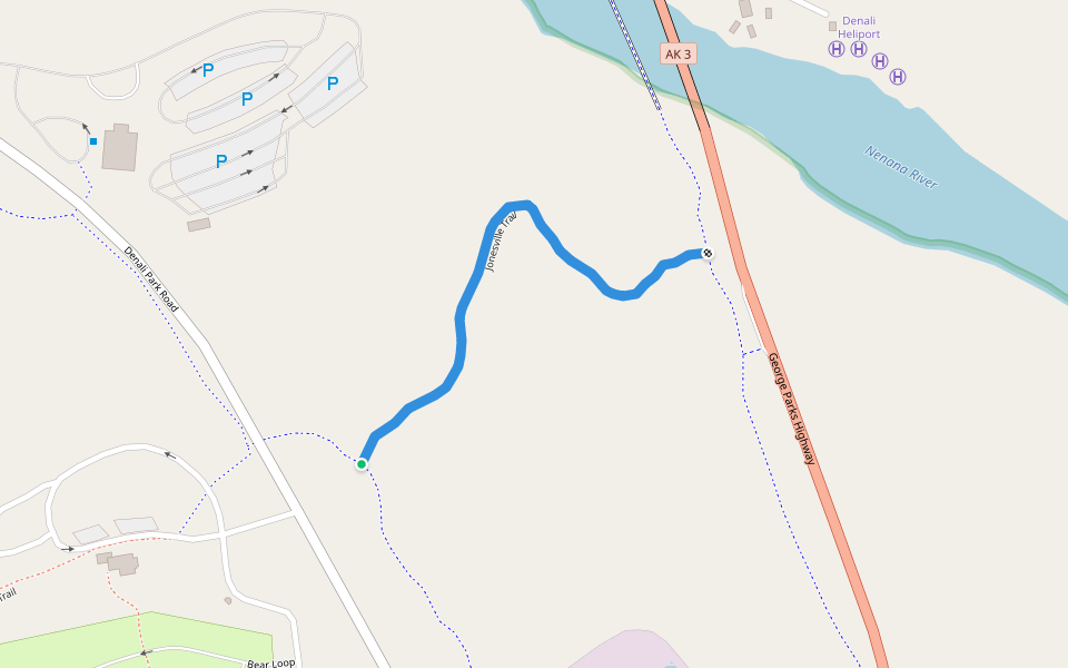 Jonesville Trail walking route map in Denali National Park and Preserve