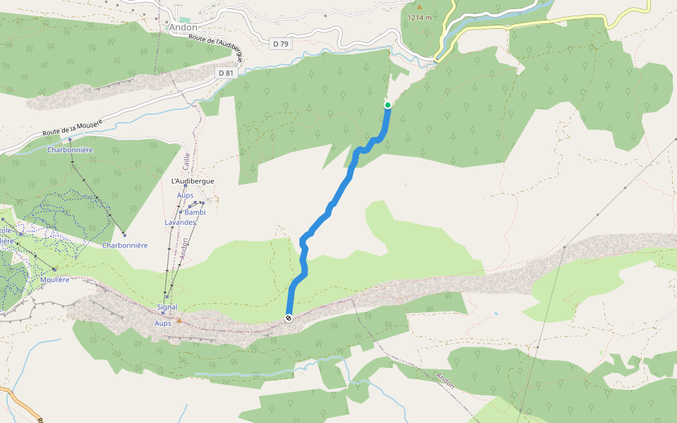 Vallon de la Gorge de Bertrand walking route map in Andon