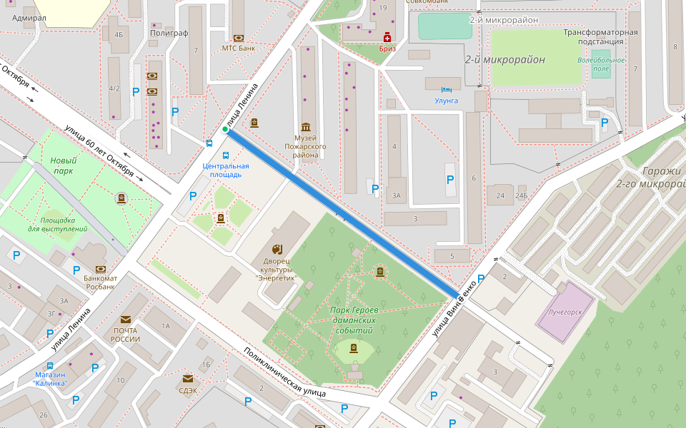 2 микрорайон walking route map in Luchegorsk