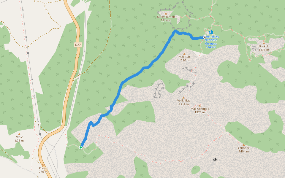 Sklonište Crnopac walking route map in Gračac