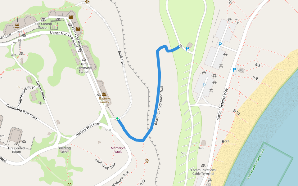 Beach Campground Trail walking route map in Port Townsend