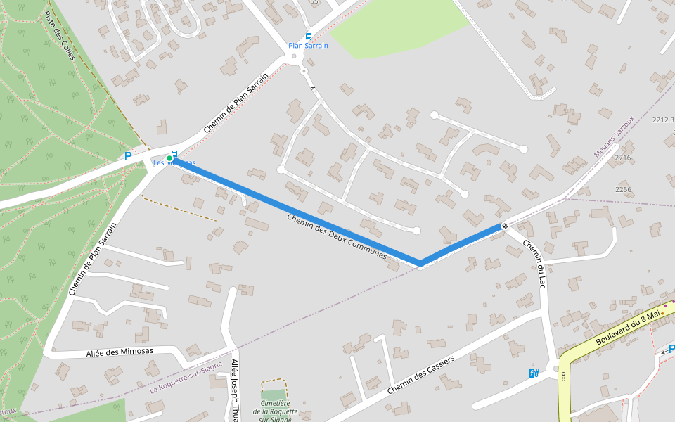 Chemin des Deux Communes walking route map in Mouans-Sartoux