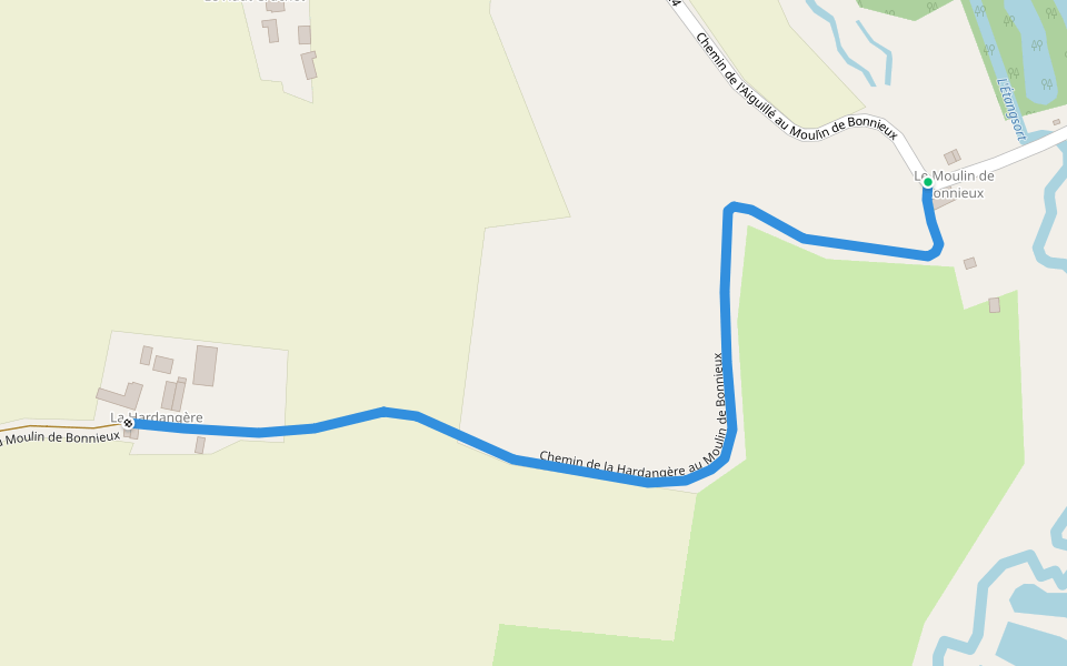 Chemin de la Hardangère au Moulin de Bonnieux walking route map in Montreuil-le-Henri