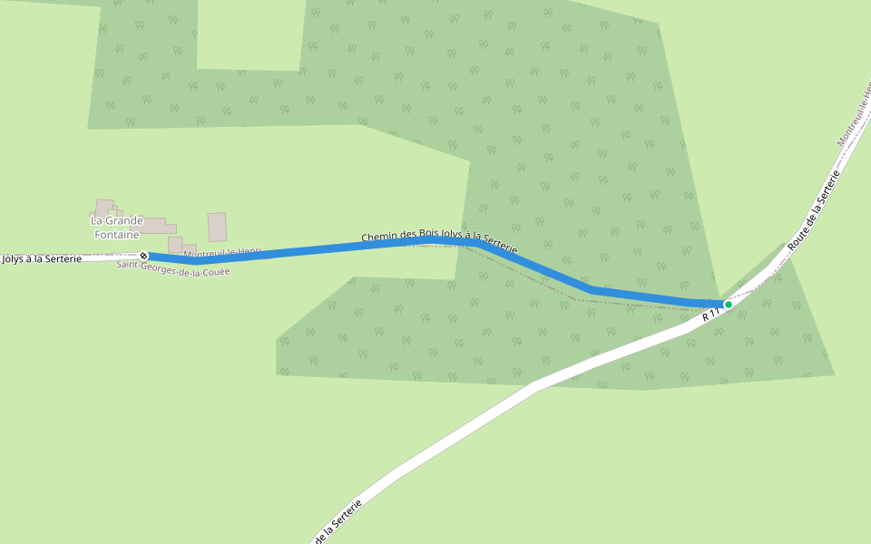 Chemin des Bois Jolys à la Serterie walking route map in Montreuil-le-Henri