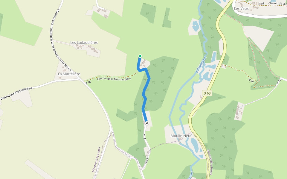 Chemin des Picaudières aux Beuchetières walking route map in Montreuil-le-Henri