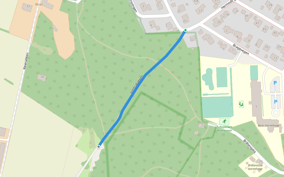 Jomfrubakken walking route map in Ryggebyen