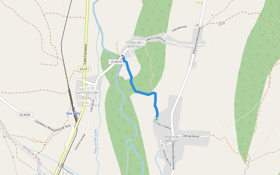 Las Huergas walking route map in Garrafe de Torío