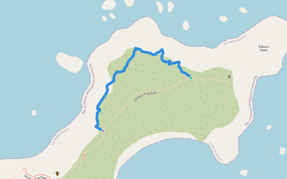 Omiru Trig Loop Path walking route map in Kaeo