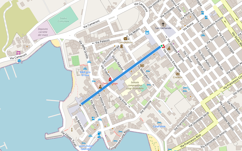 Via Roma walking route map in Lampedusa