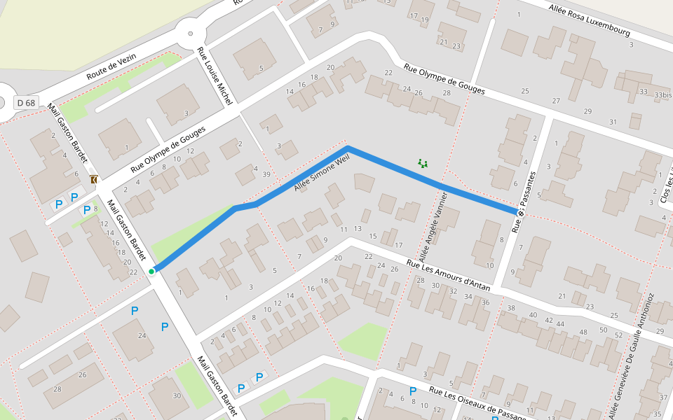 Allée Simone Weil walking route map in Le Rheu