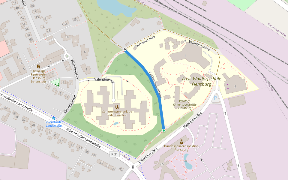 Kockeschünegang walking route map in Flensburg