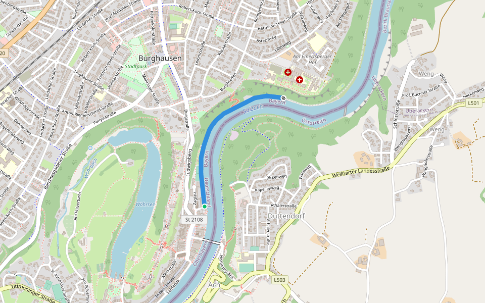 Mater-Coelestine-Weg walking route map in Burghausen