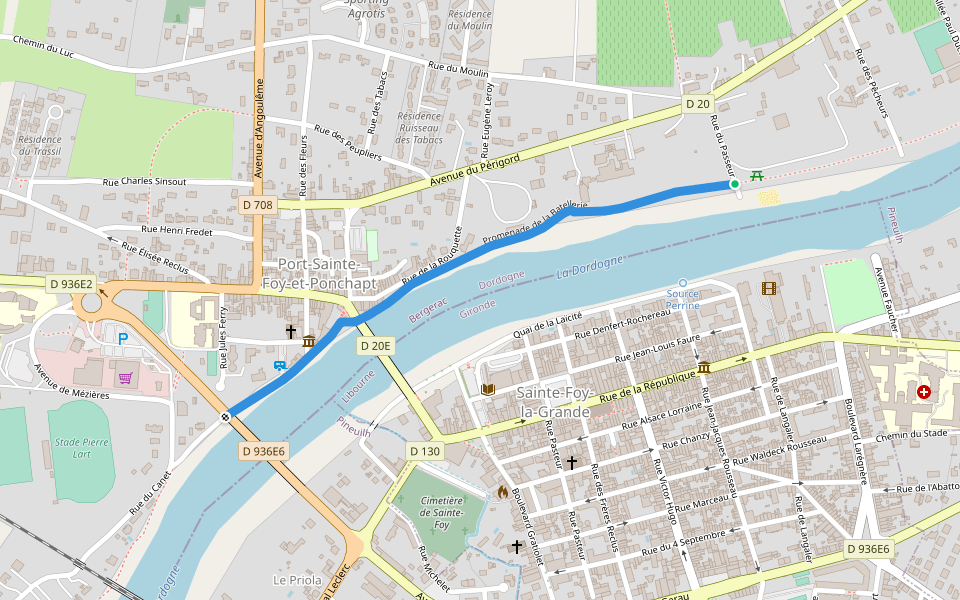 Promenade de la Batellerie walking route map in Port-Sainte-Foy-et-Ponchapt