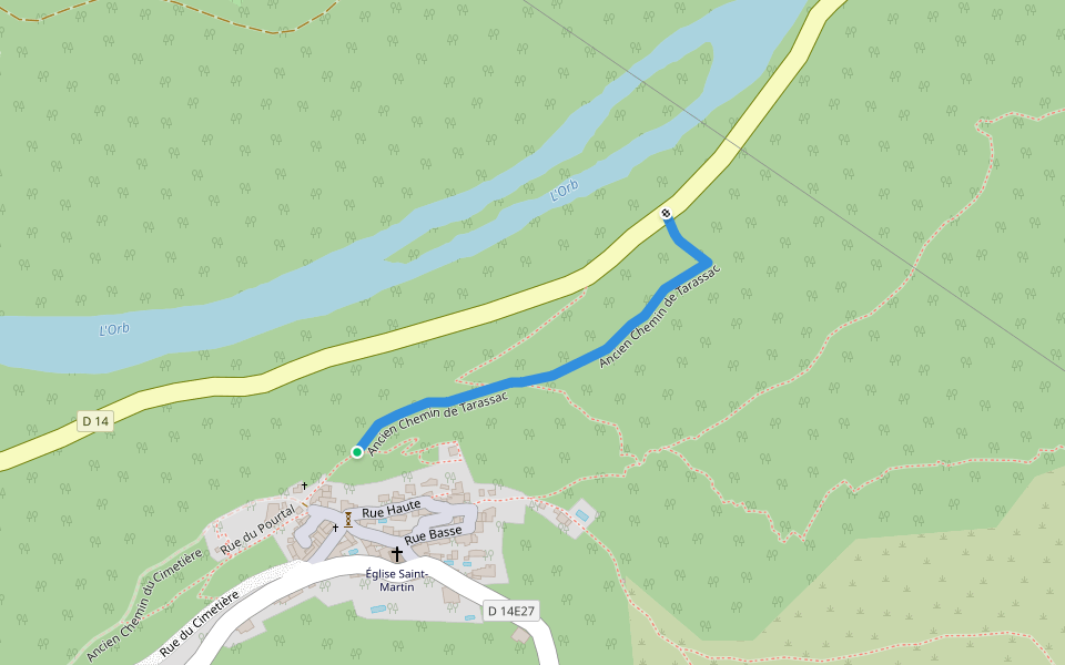 Ancien Chemin de Tarassac walking route map in Vieussan