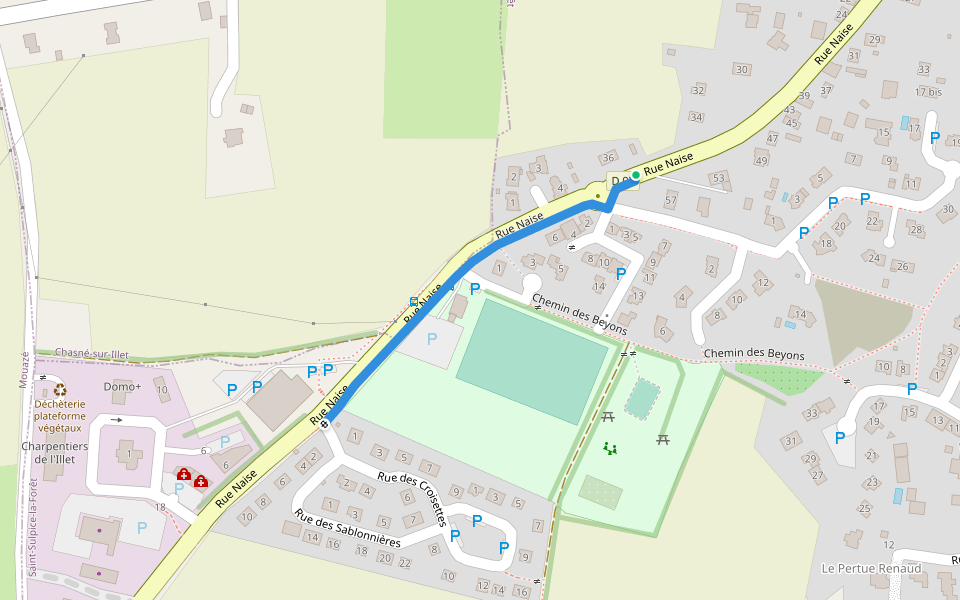 Rue Naise walking route map in Saint-Sulpice-la-Forêt