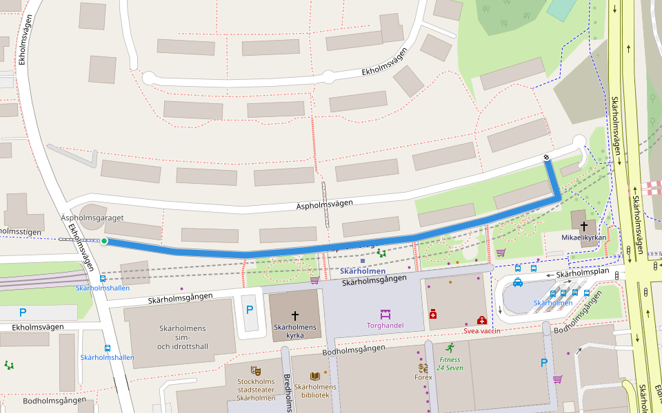 Äspholmsvägen walking route map in Huddinge