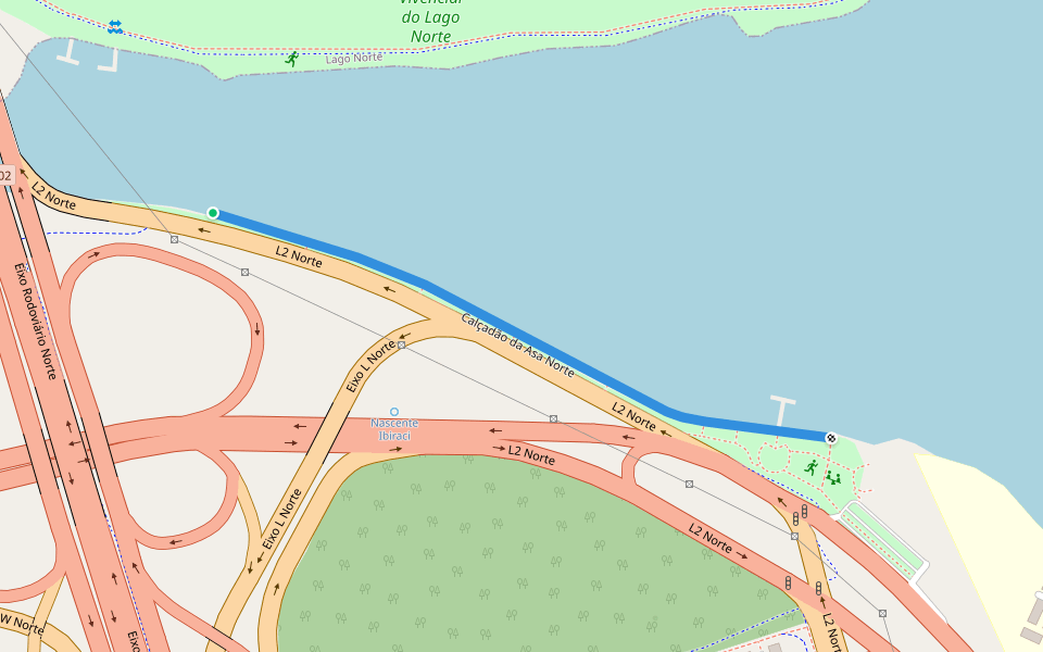 Calçadão da Asa Norte walking route map in Brasília