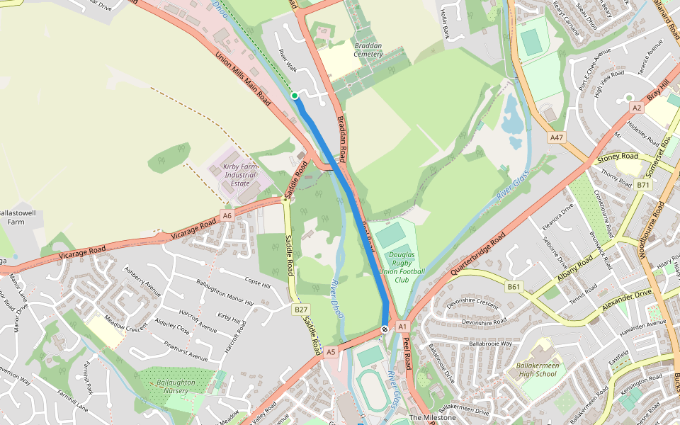 TT Access Road walking route map in Braddan