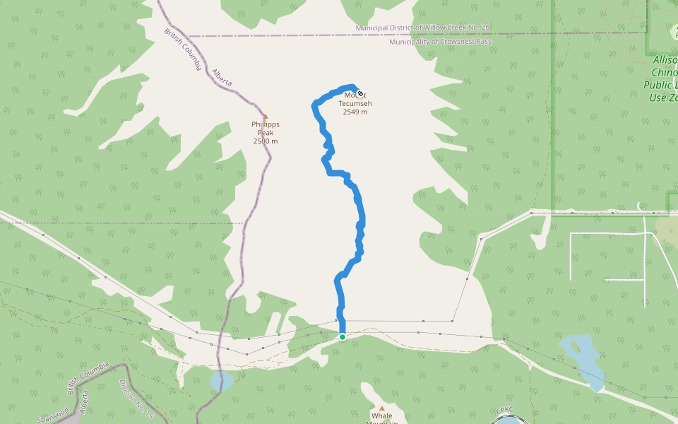 Mount Tecumseh Route walking route map in Hazell