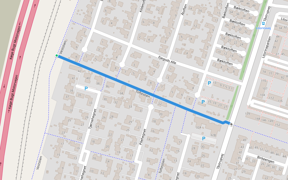 Toftestien walking route map in Solrød Strand