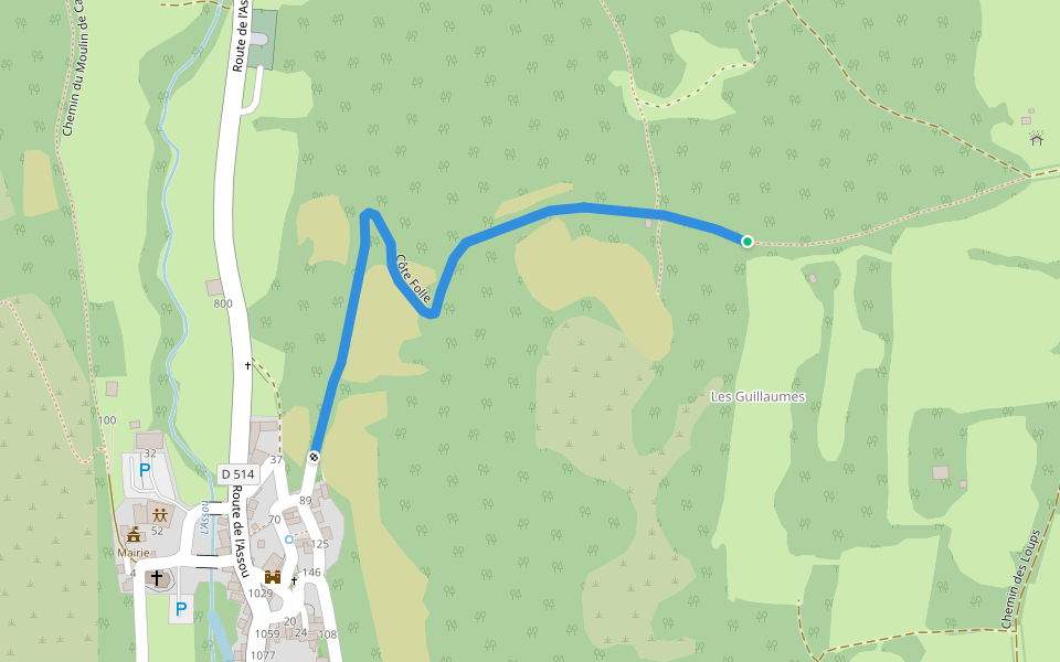 Côte Folle walking route map in La Rouquette