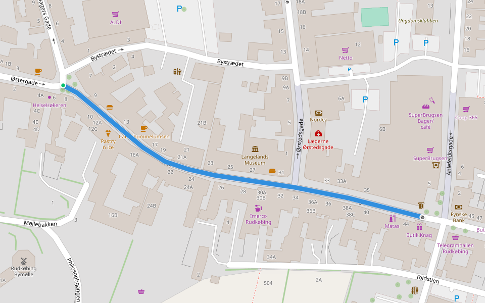 Østergade walking route map in Rudkøbing