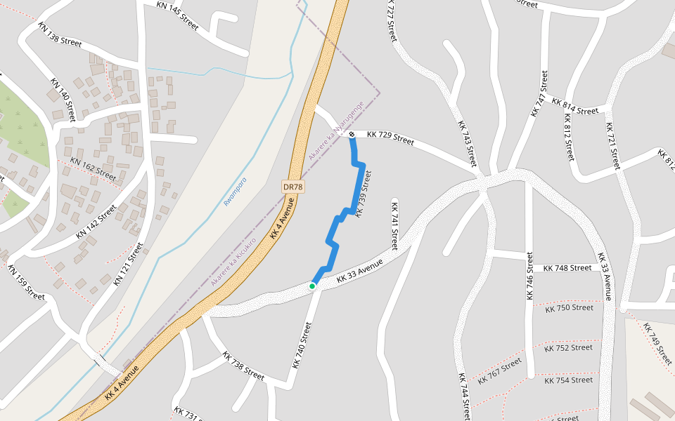 KK 739 Street walking route map in Kigali