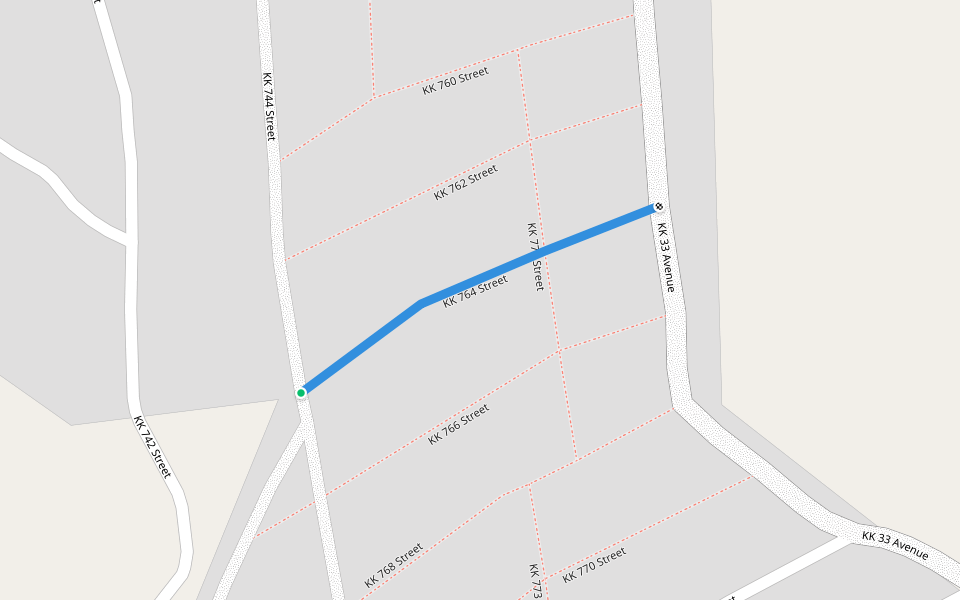 KK 764 Street walking route map in Kigali