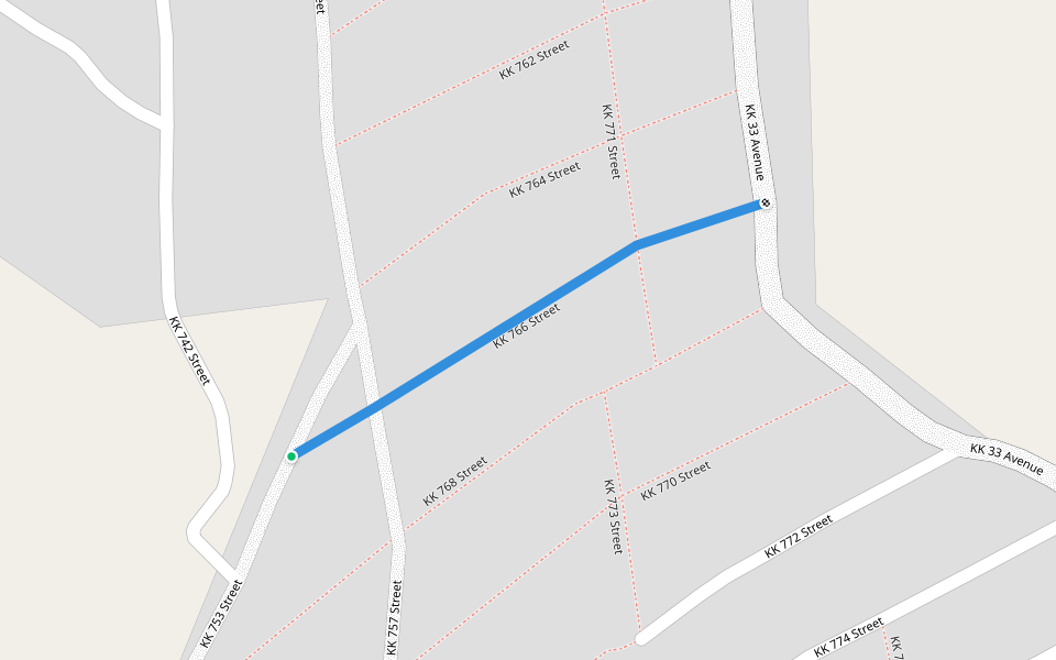 KK 766 Street walking route map in Kigali