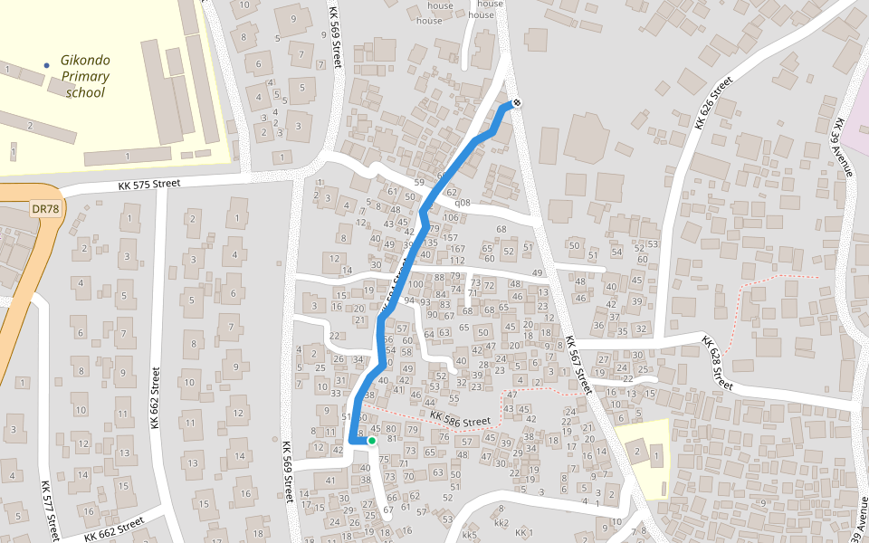KK 584 Street walking route map in Kigali