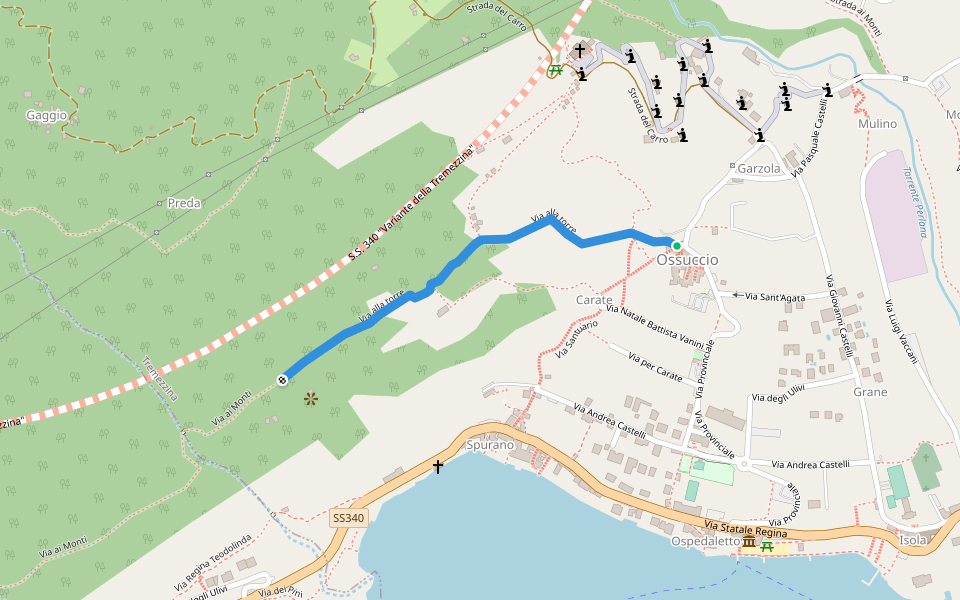 Via alla torre walking route map in Ossuccio