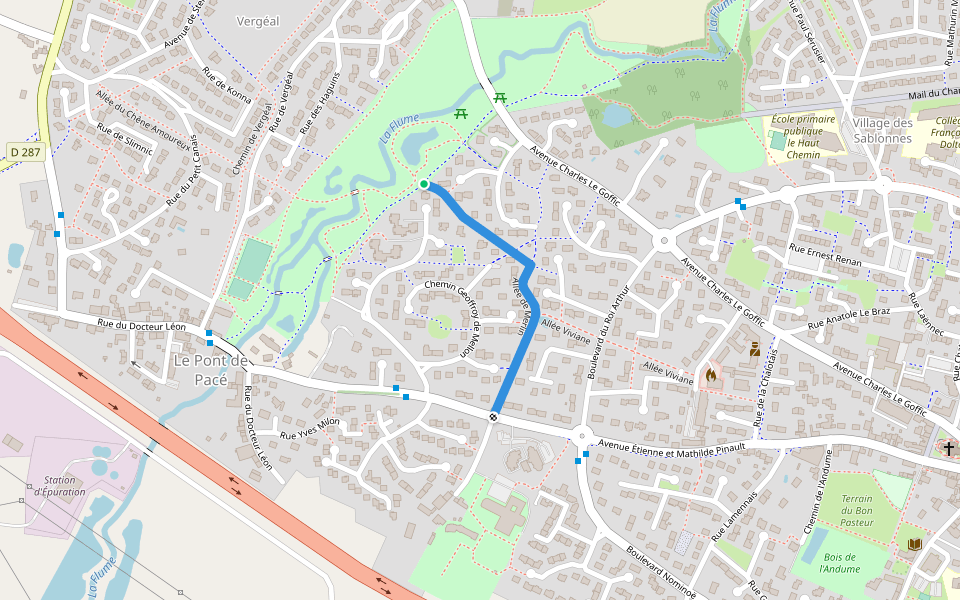 Allée de Merlin walking route map in Pacé