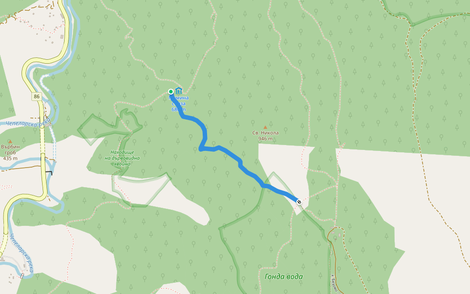 Гонда Вода - Момина сълза walking route map in Asenovgrad