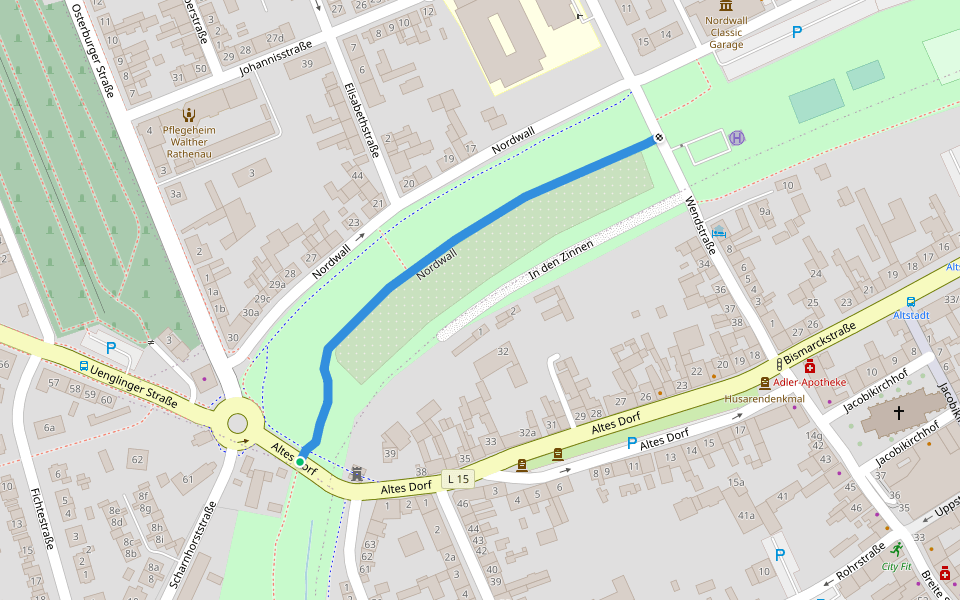 Nordwall walking route map in Stendal