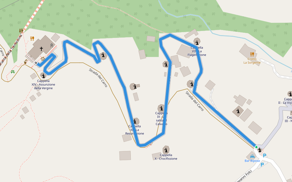 Viale del Rosario walking route map in Ossuccio