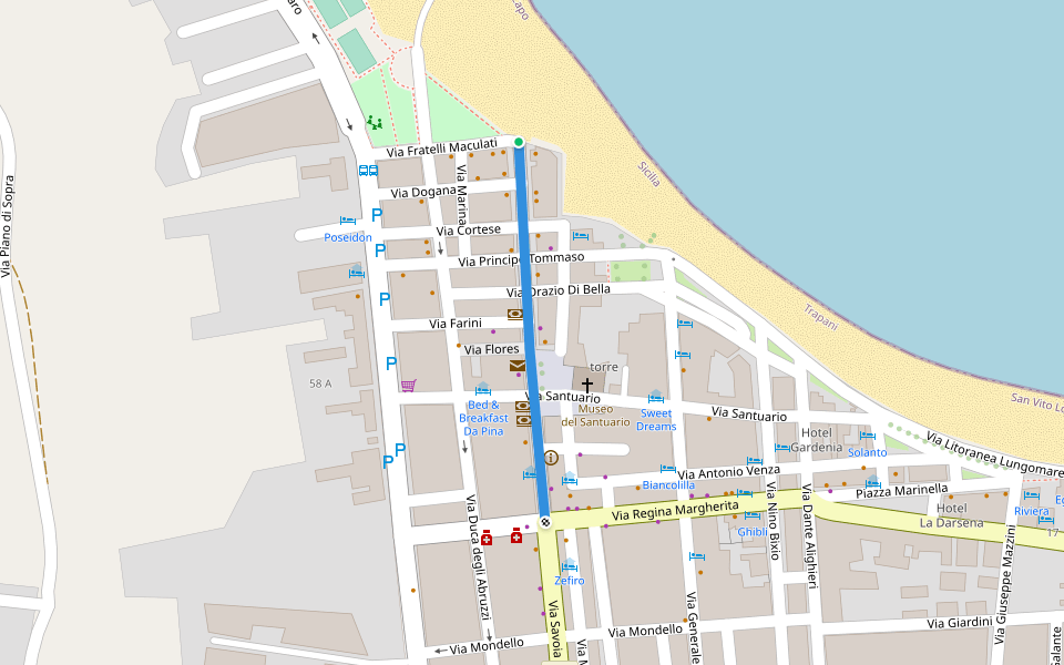 Via Savoia walking route map in San Vito Lo Capo